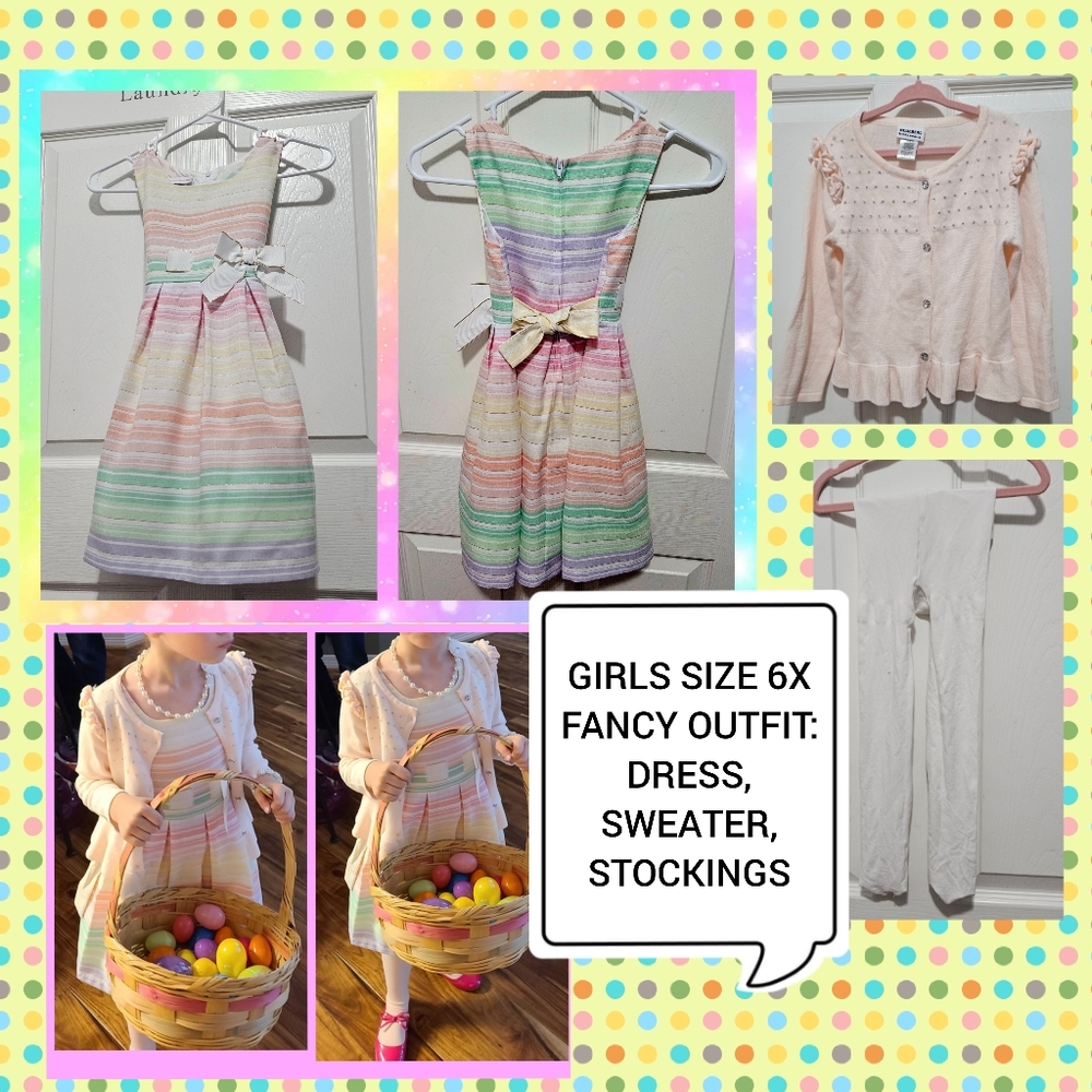 Girls size 6x fancy dress outfit: dress, tights & sweater